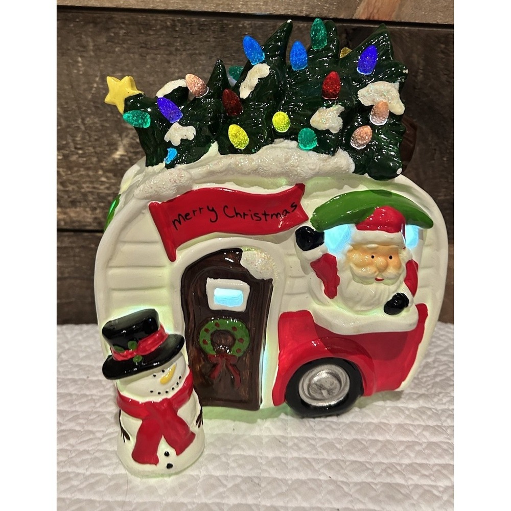 Retro Christmas Camper Decor Lighted Accent Santa Snowman Holiday Tree LED Resin